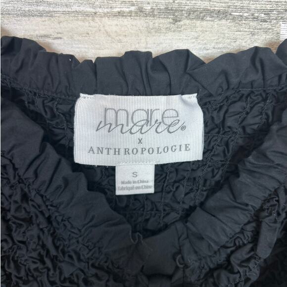 Anthropologie Mare Mare Womens Small Black Smocked Ruffle Short Sleeve Blouse - Picture 4 of 7